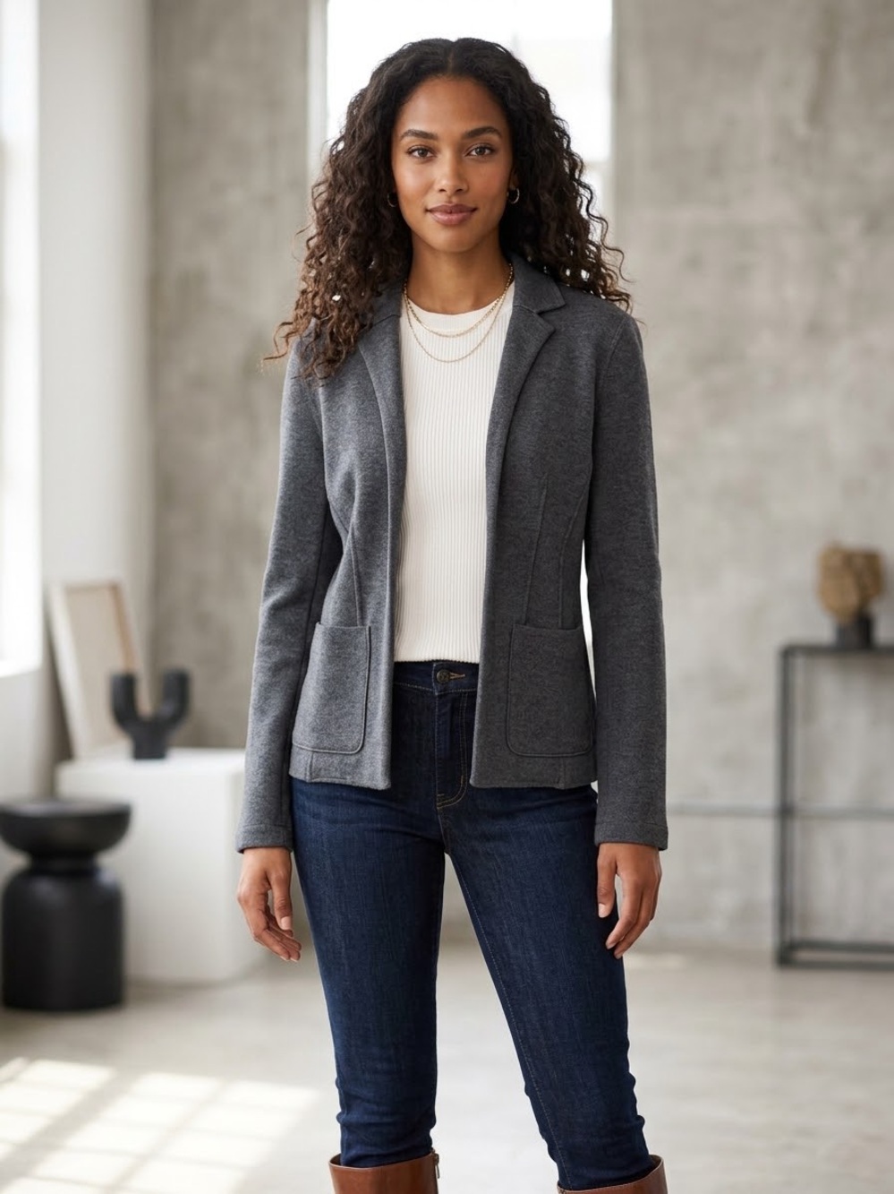 Standard James Perse 100% Cotton Knit Blazer Charcoal Gray Size 3 L Archival Y2K